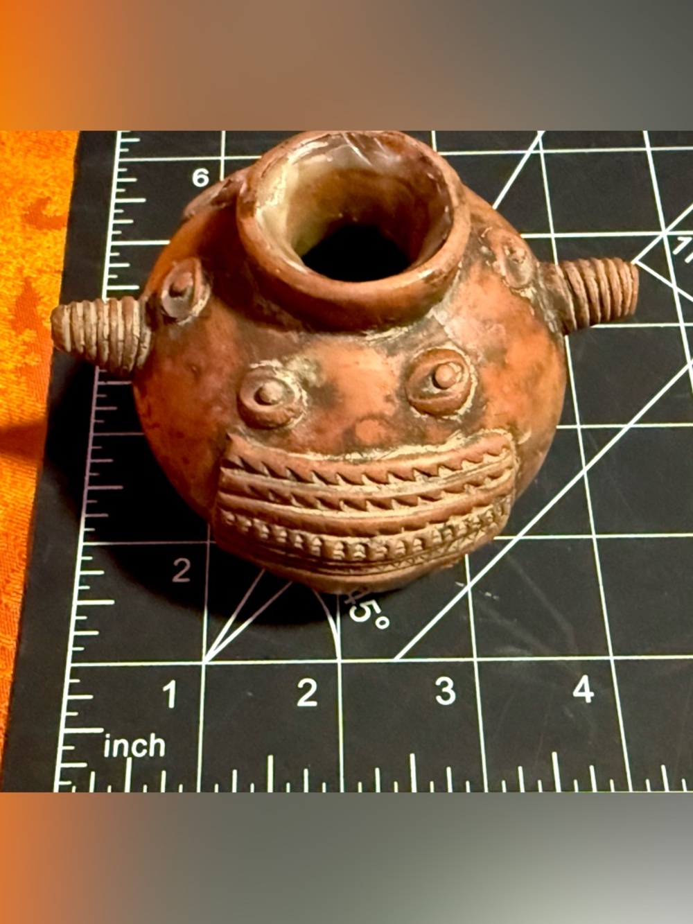 Mexican Folk Art Pottery Handcrafted Pre-Colombian Clay Head Jar Vessel Vase